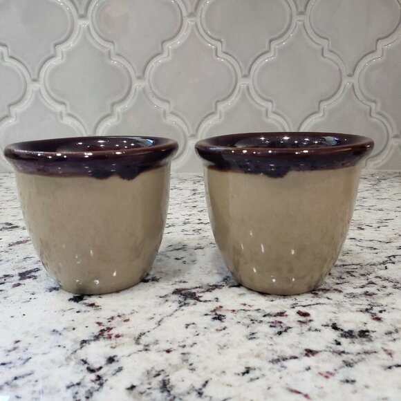 Vintage USA Handleless Crockery Custard Cup Coffee Mug Stoneware Set of 4 - Picture 3 of 8